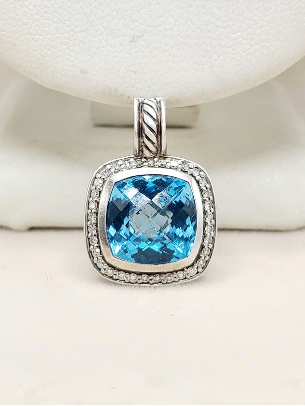 David Yurman Albion 11mm Blue Topaz Diamond Pendant Enhancer